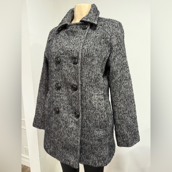London Fog Black/Gray/White Double-Breasted Pea Coat Size Large - Picture 2 of 7